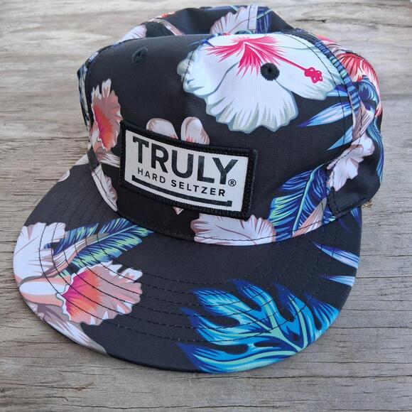 Truly Hard Seltzer Snapback Tiki Hat Hawaiian Floral Design Flat Bill Cap - Picture 1 of 6